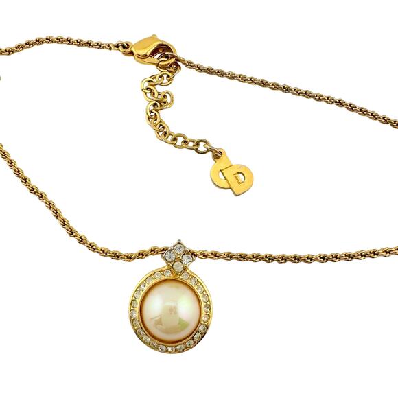 Christian Dior Faux Pearl and Rhinestone Gold Plate Necklace 15" - Picture 1 of 16